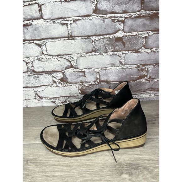 Naot Black Suede Leather Lace Up Open Toe Wedge Sandals Women’s Sz 39EU/8.5M US - Picture 14 of 16
